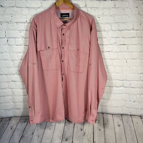 Mens Orvis Ultralight Red Gingham Fishing Long Sleeve shirt size XXL 292436 FLAW - Picture 1 of 11